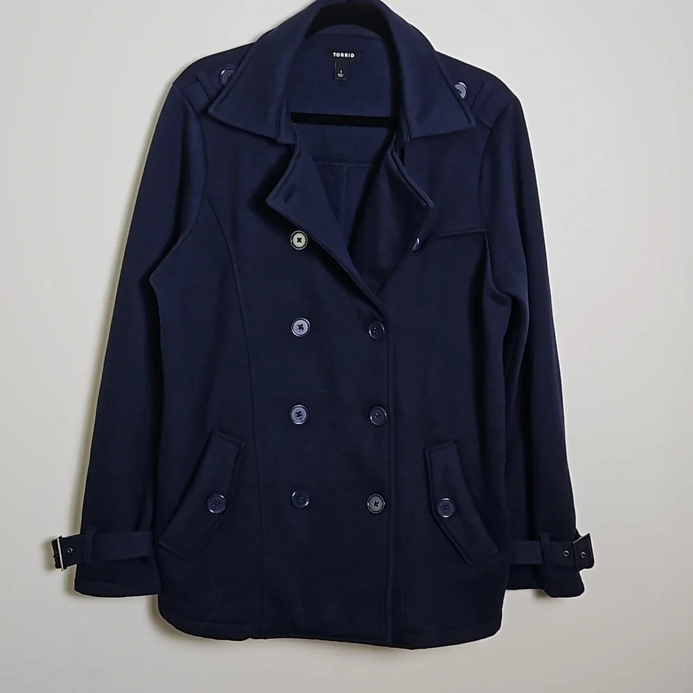Torrid Fleece Double Breasted Peacoat Jacket Navy Size 1